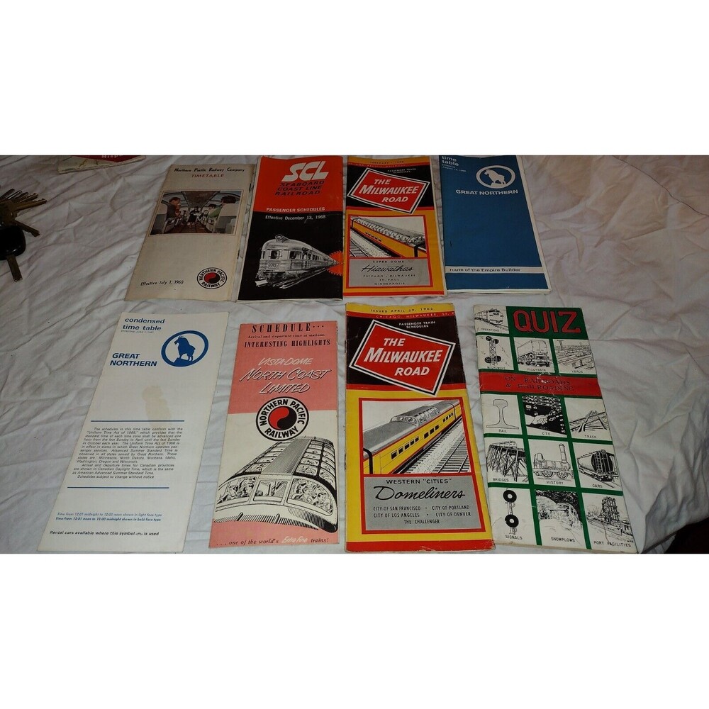 Lot Of vintage train Timetables 60s SCL,  Milwaukee Road, Northern Pacific, Etc